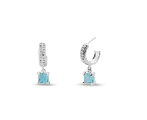 Brinco De Prata Leve Argola Com Zircônia Topázio Quadrada